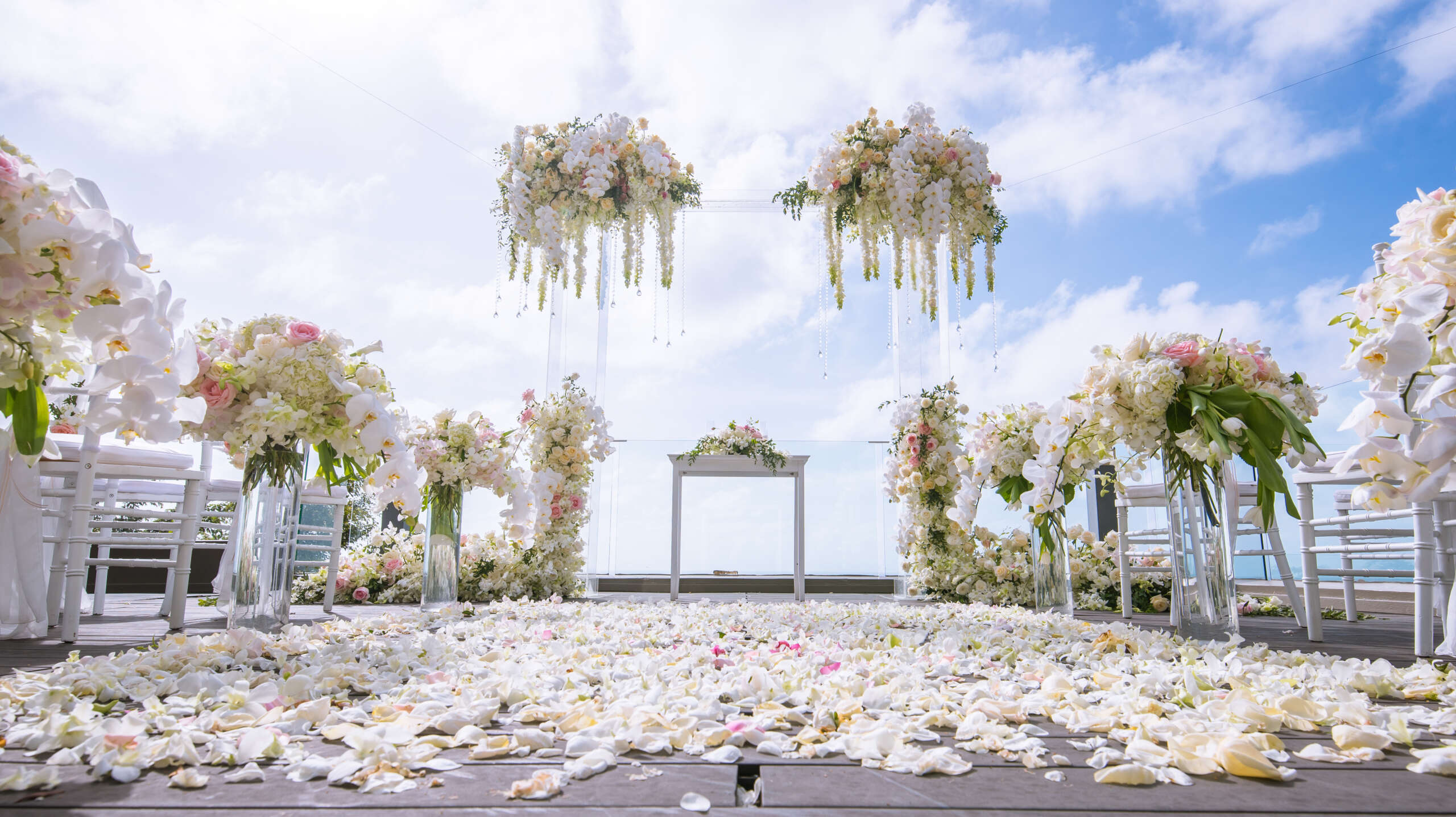 Romantic wedding ceremony on the lawn Sea view.